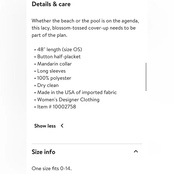 NWT $850 La Vie Style House Floral Open Stitch Long Sleeve Cover-Up Dress! - Picture 7 of 7